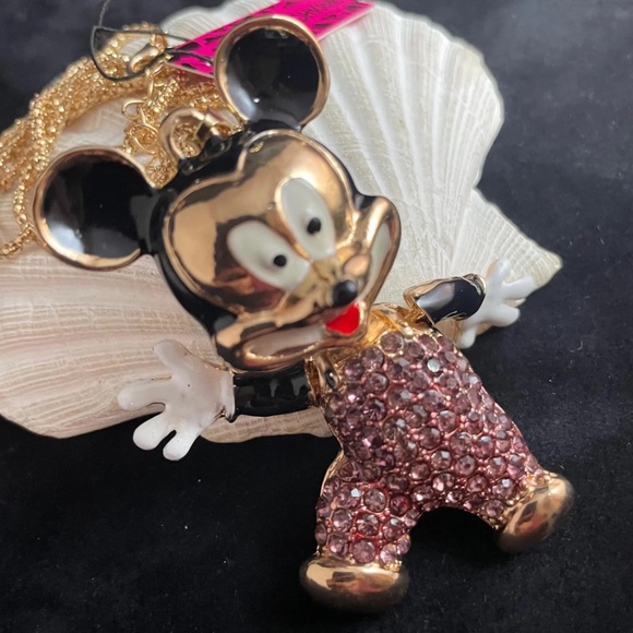 NEW BETSEY JOHNSON PURPLE MICKEY MOUSE RHINESTONE EMBELLISHED CHAIN NECKLACE - Picture 3 of 6